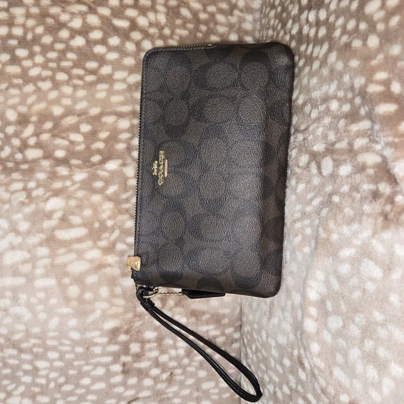 Coach Dark Brown Signature Wristlet - Picture 2 of 5